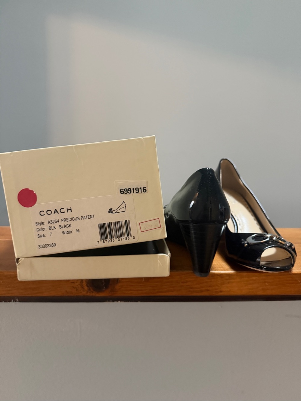 Coach Black Patent Peep-Toe Cone Heel Pumps
